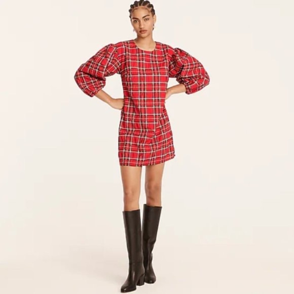 J. Crew Puff-sleeve dress in Good Tidings plaid - Size Small